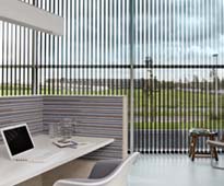 image of grey custom blinds in office space